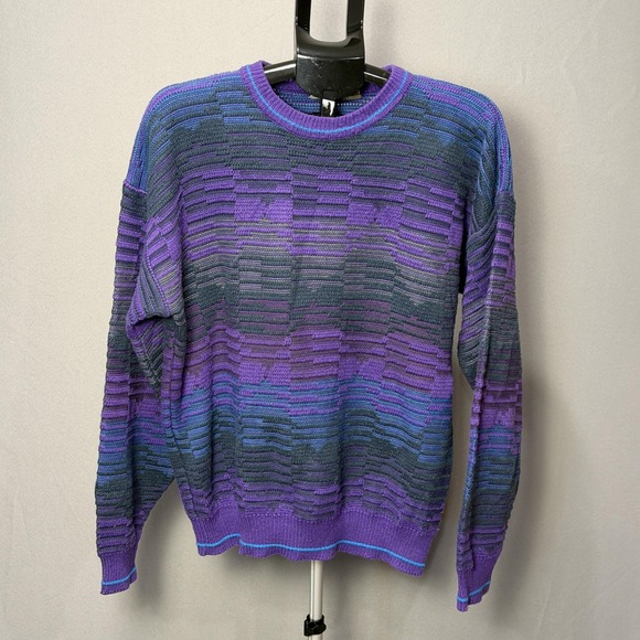 Ash Creek Trading Other - Vintage Ash Creek Sweater Mens XL Purple Geometric Textured Knit Pullover 80s